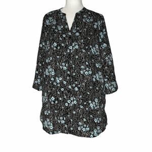 Woman Within Black Blouse with Dots and Flowers Size 14/16